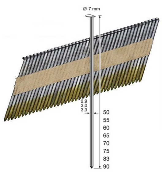 Dutack 5150027 Stripnagel - Papiergebonden - Glad - Verzinkt - 2,8 X 70mm (4000st)