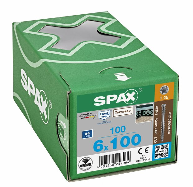 SPAX RVS Terrasschroeven Fixeerdraad - T25 - 6.0x100 Mm (100st) - Detailed view of the product