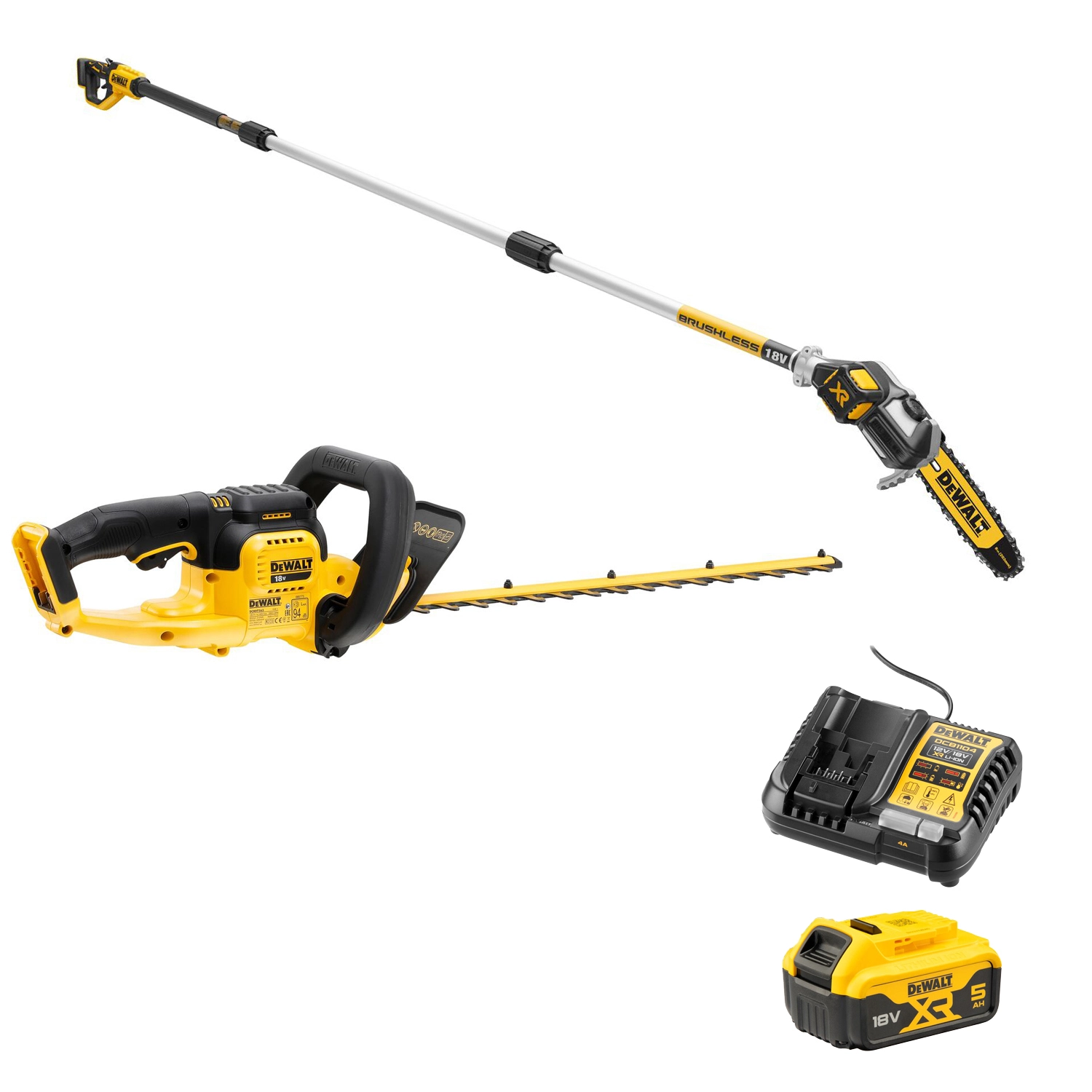 DeWALT DCMPSH56KIT 18V Li-ion Accu Telescopische Kettingzaag (DCMPS567N) + Accu Heggenschaar (DCMHT563N) Set (2x 5.0Ah)