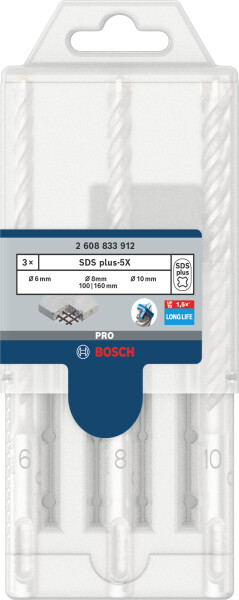 Bosch 2608833912 PRO Hamerboorset SDS Plus-5X - 6/8/10mm (3 Stuks) - Detailed view of the product