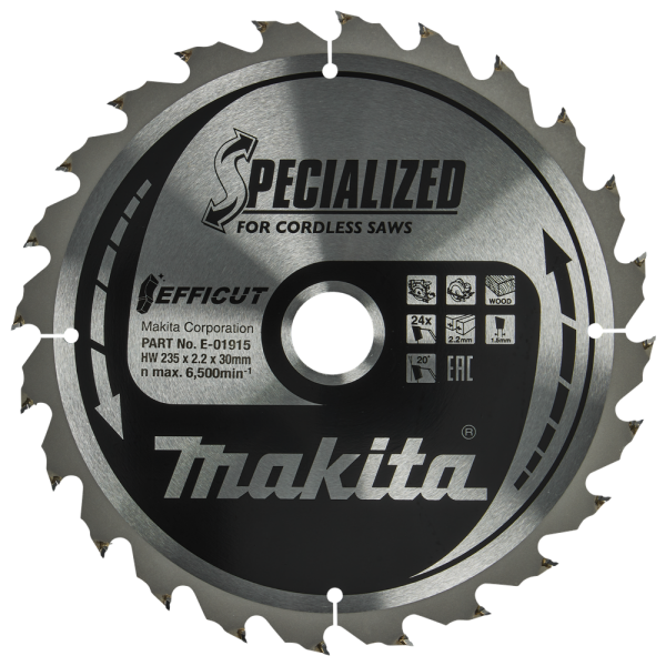 Makita E-01915 Efficut Cirkelzaagblad Hout - 235x30x2,2mm 24T - Detailed view of the product