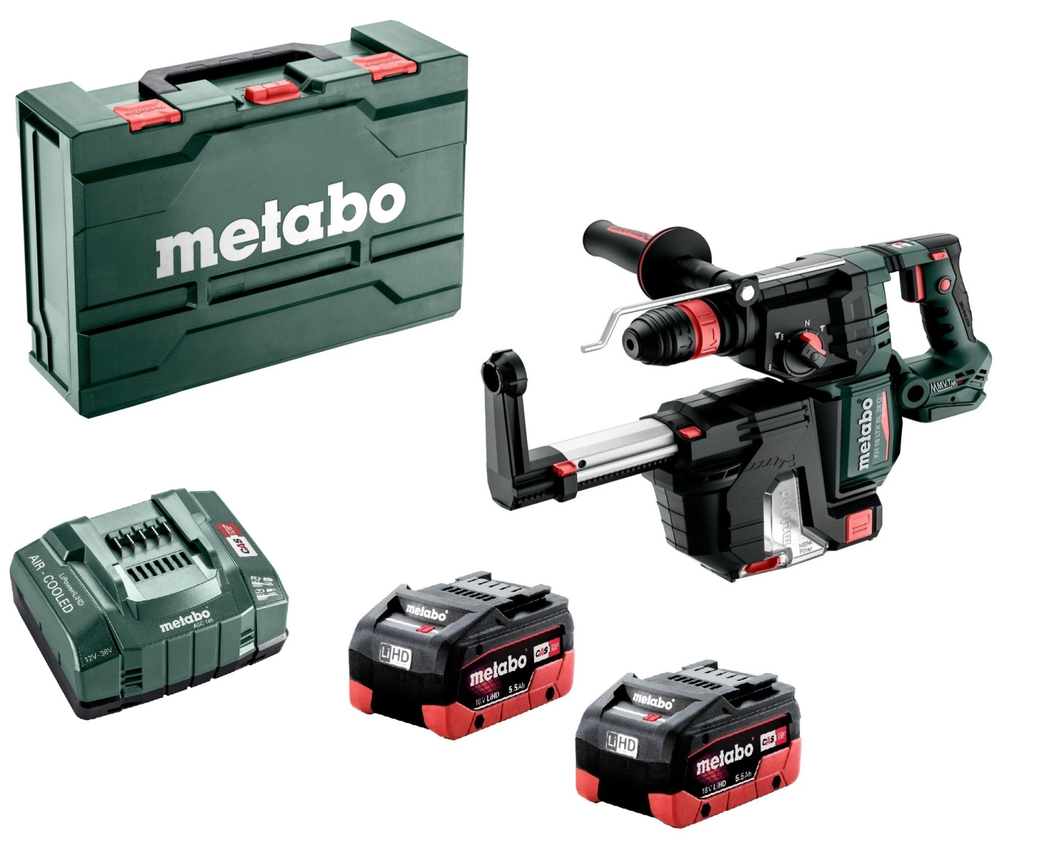 Metabo KH 18 LTX BL 28 Q Set ISA 18V Li-ion Accu Combihamer Set (2x 5.5Ah LiHD Accu) In MetaBOX