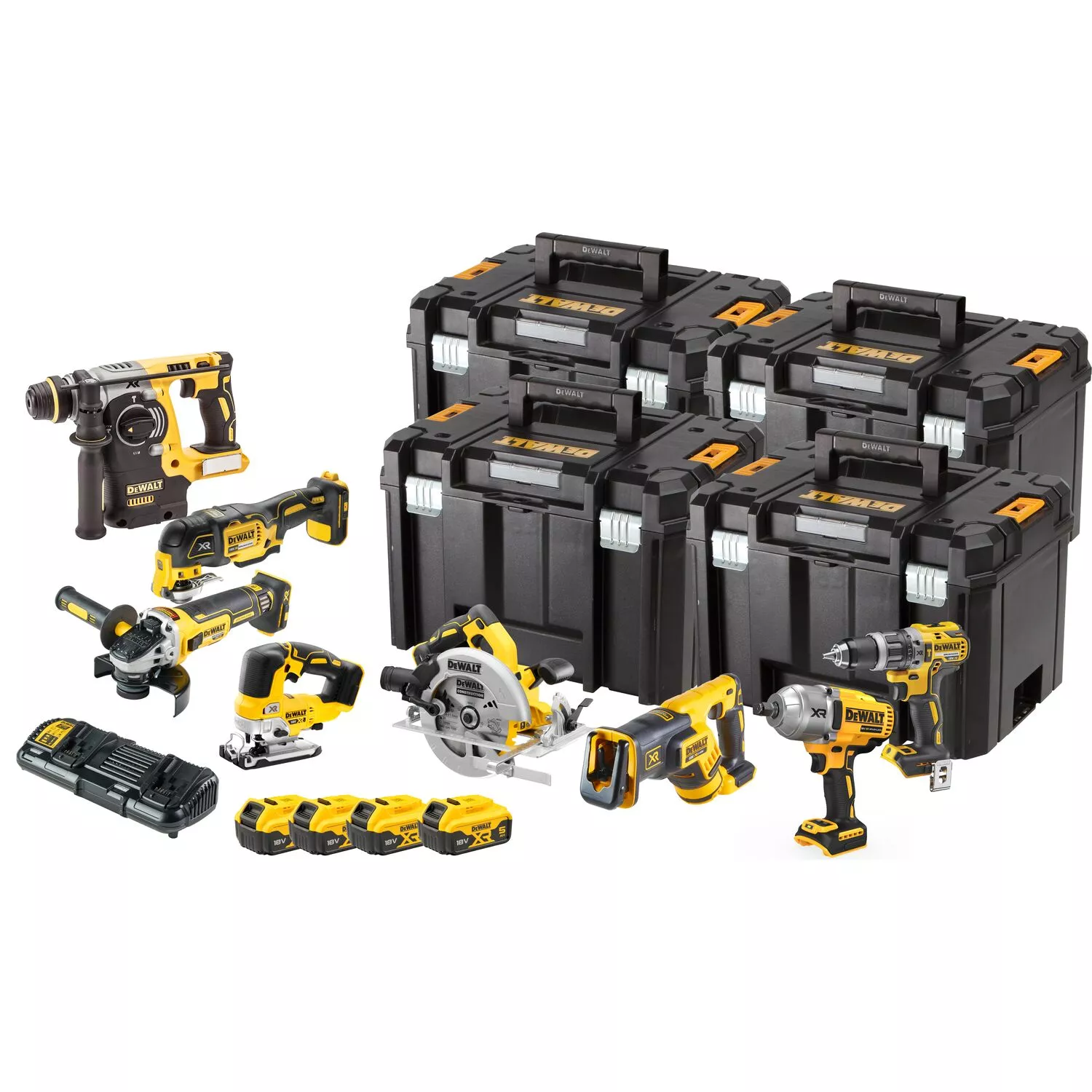 DeWALT DCK865P4T-QW 18V Li-ion XR Accu 8-delige Combiset (4x 5.0Ah) In TSTAK