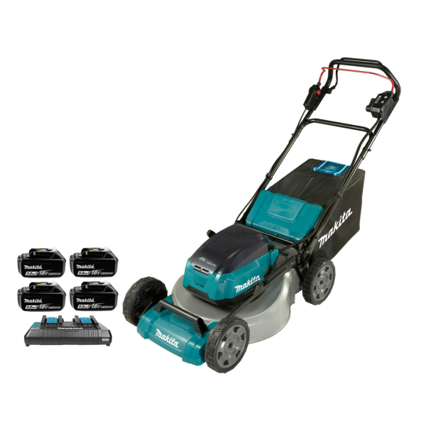 Makita DLM465PT4 (2X18V) Li-Ion Accu Grasmaaier Set (4x 5,0Ah) - 46cm - 60L - 1800 M² aanbieding
