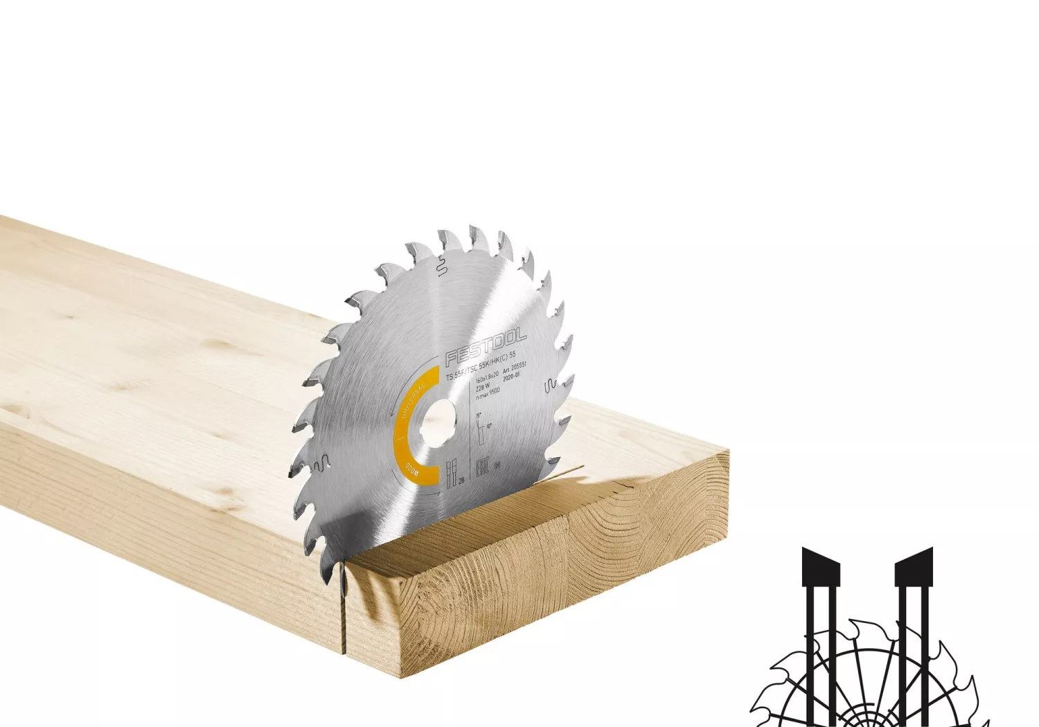 Festool 205551 HW 160x1,8x20 W28 Universeel Zaagblad - Hout/Universeel - 160mm thumbnail 2