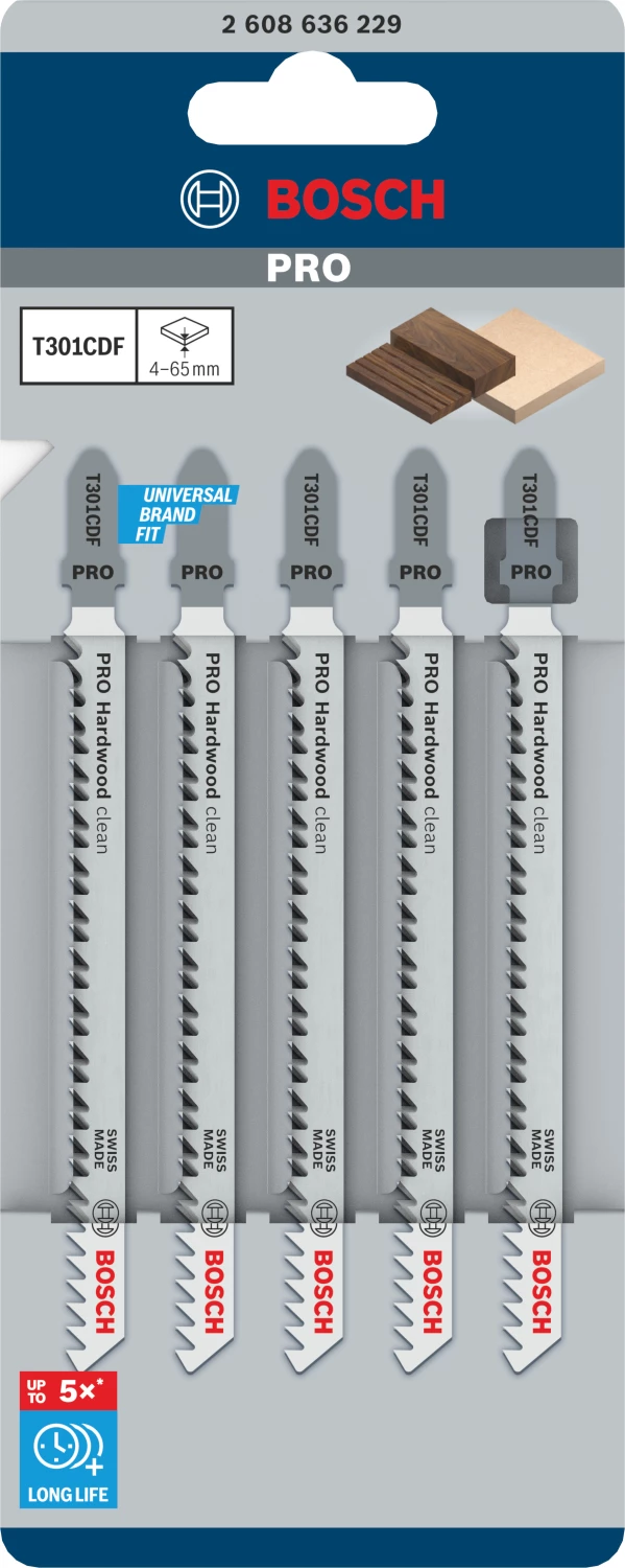 Bosch PRO T301CDF Hardwood Clean Decoupeerzaagblad - 117mm - Hout (5st) thumbnail 2