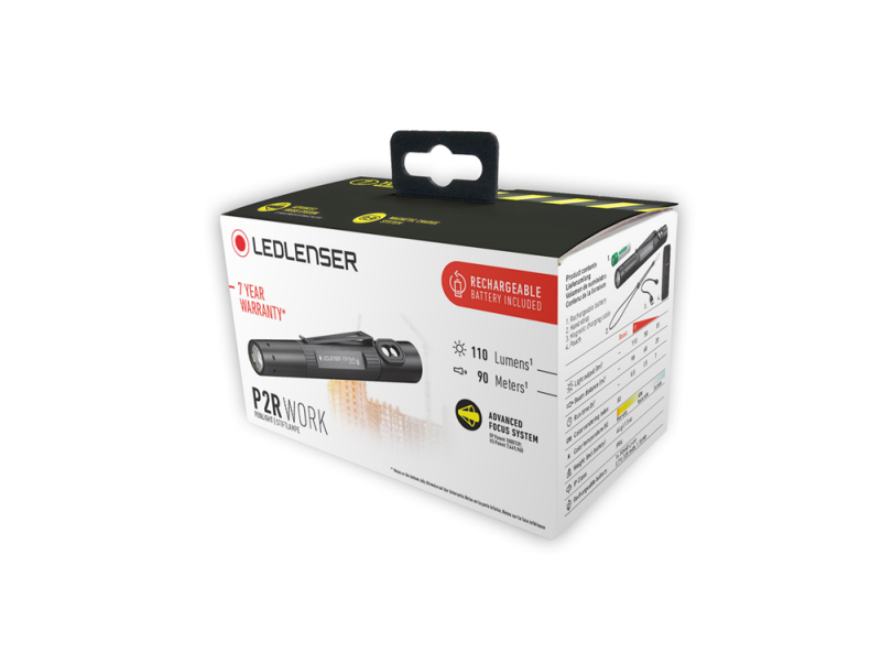 Ledlenser P2R Work 3,7V Accu LED Zaklamp - Oplaadbaar - IP54 - 110Lm - Detailed view of the product