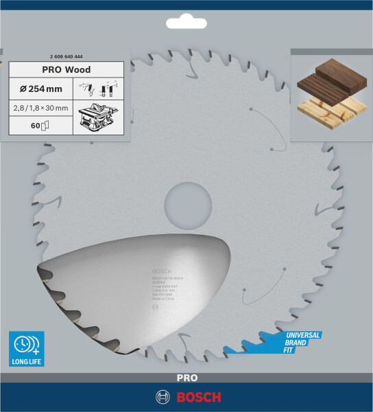 Bosch 2608640444 Optiline Cirkelzaagblad - 254 X 30 X 60T - Hout - Detailed view of the product