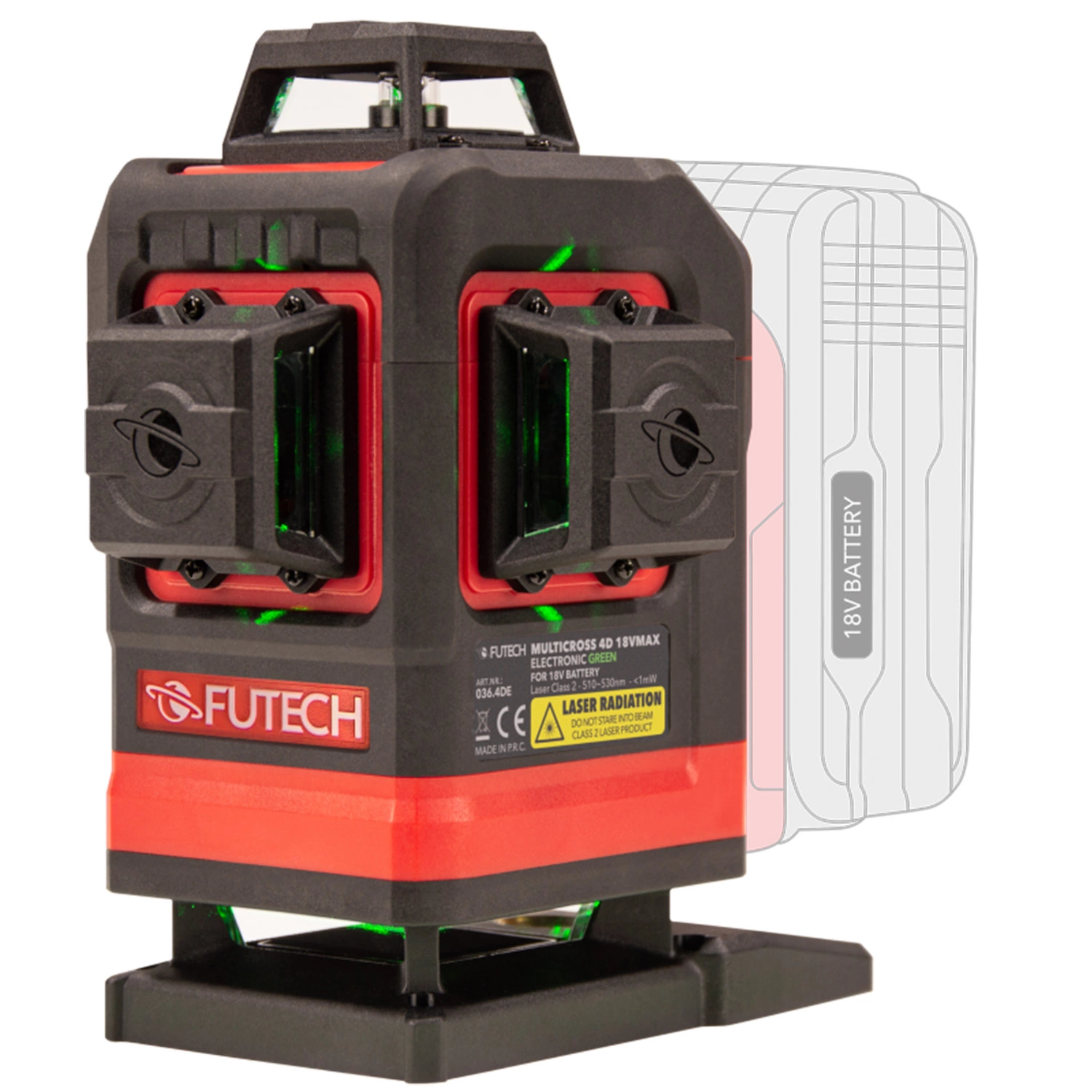 Futech Multicross 4D 18VMAX Electronic Kruislijnlaser - Groen - 4 Lijnen - IP54