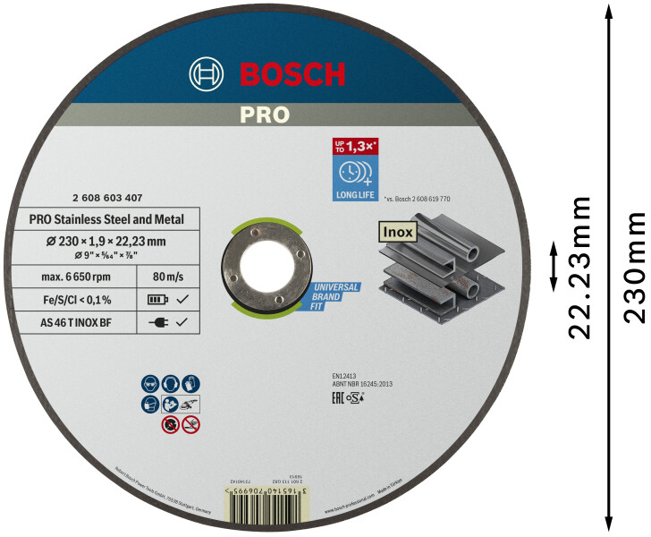 Bosch 2608603407 Expert Rapido Doorslijpschijf - 230 X 22,23 X 1,9mm - Metaal - Detailed view of the product