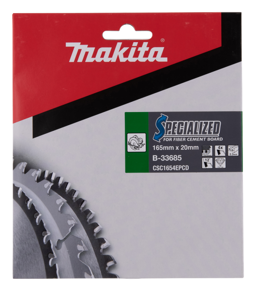 Makita B-33685 Cirkelzaagblad Specialized Sidings - 165mmx20x4T - Vezelcement - Detailed view of the product