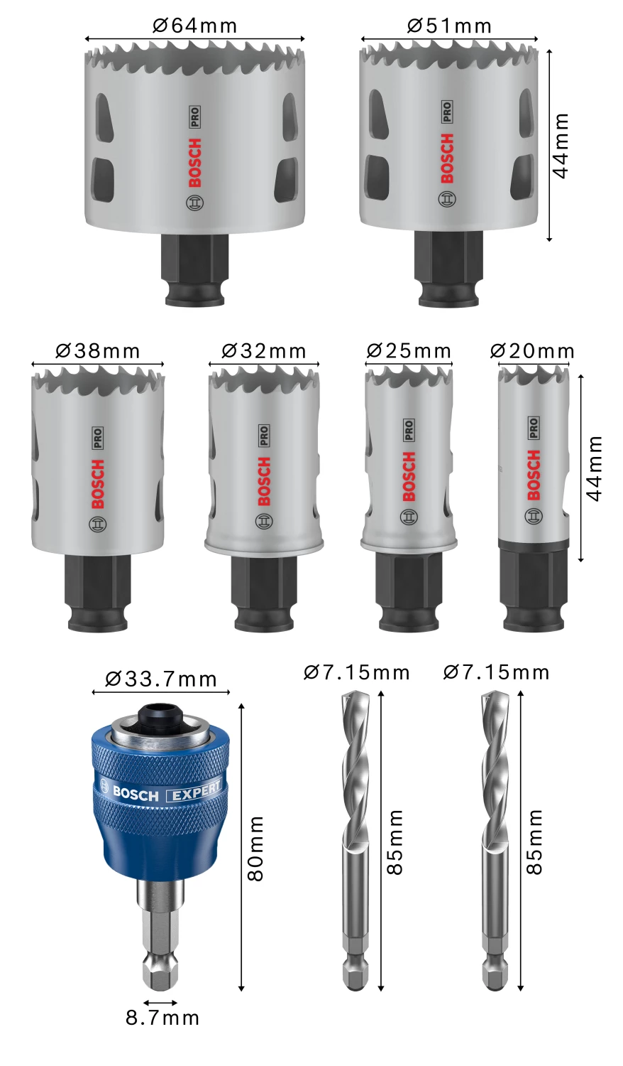 Bosch 2608594435 PRO 9-delige Multi Material PC Plus Gatzagenset - 20,25,32,38,51,64mm thumbnail 4