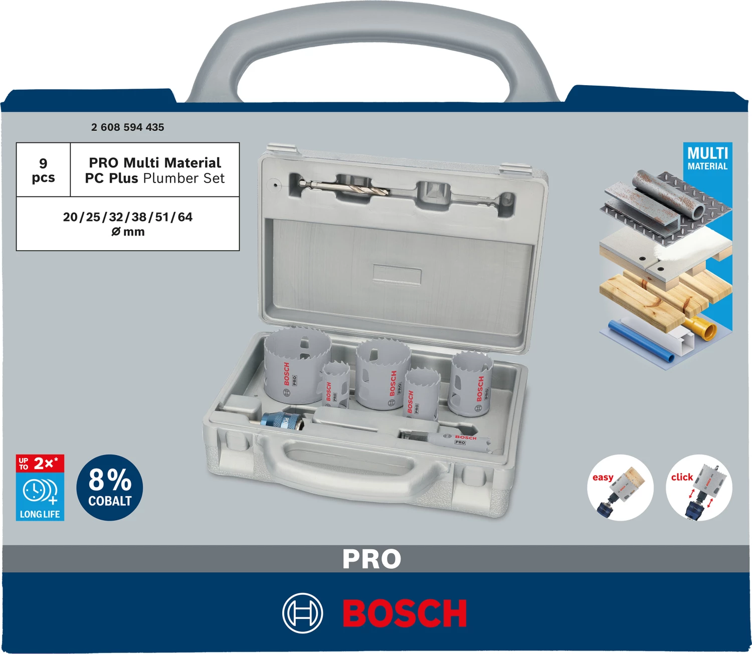 Bosch 2608594435 PRO 9-delige Multi Material PC Plus Gatzagenset - 20,25,32,38,51,64mm thumbnail 2