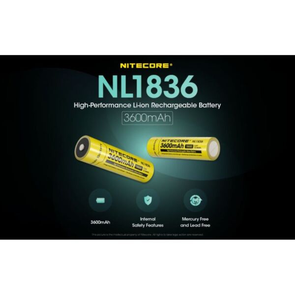 Nitecore NL1836 Oplaadbare 18650 Li-Ion Batterij 3600mAh - Detailed view of the product