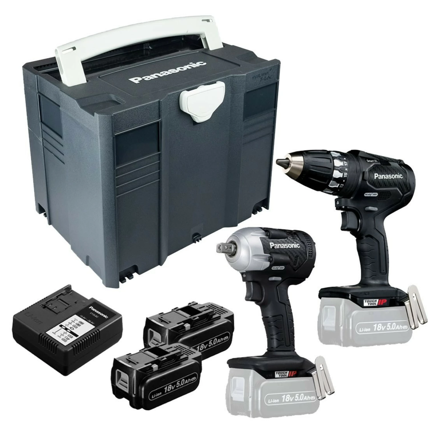 Panasonic EYC232LJ2G 18V Accu Boor-/schroefmachine (EY74A3)&Slagmoersleutel (EY75A8) Combiset (2x 5.0Ah Accu) In T-LOC