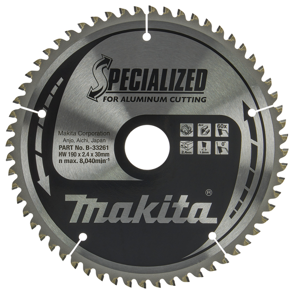 Makita B-33261 Specialized Cirkelzaagblad 190x30x2,4 60T - Aluminium - Detailed view of the product