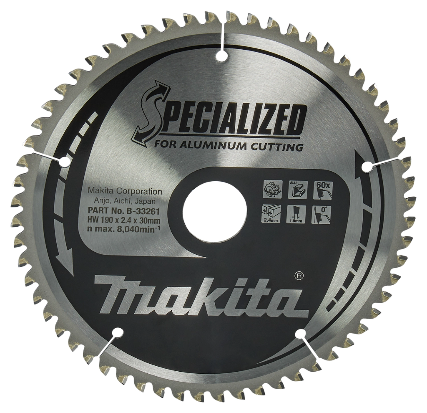 Makita B-33261 Specialized Cirkelzaagblad 190x30x2,4 60T - Aluminium