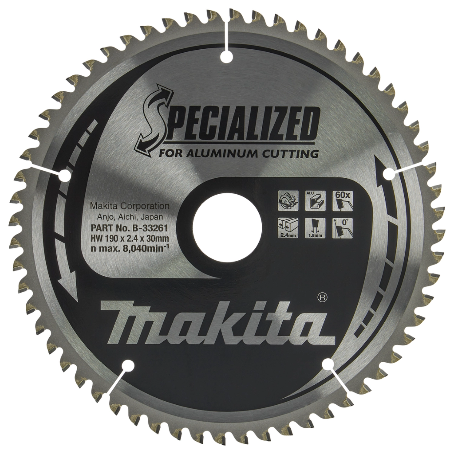 Makita B-33261 Specialized Cirkelzaagblad 190x30x2,4 60T - Aluminium thumbnail 4