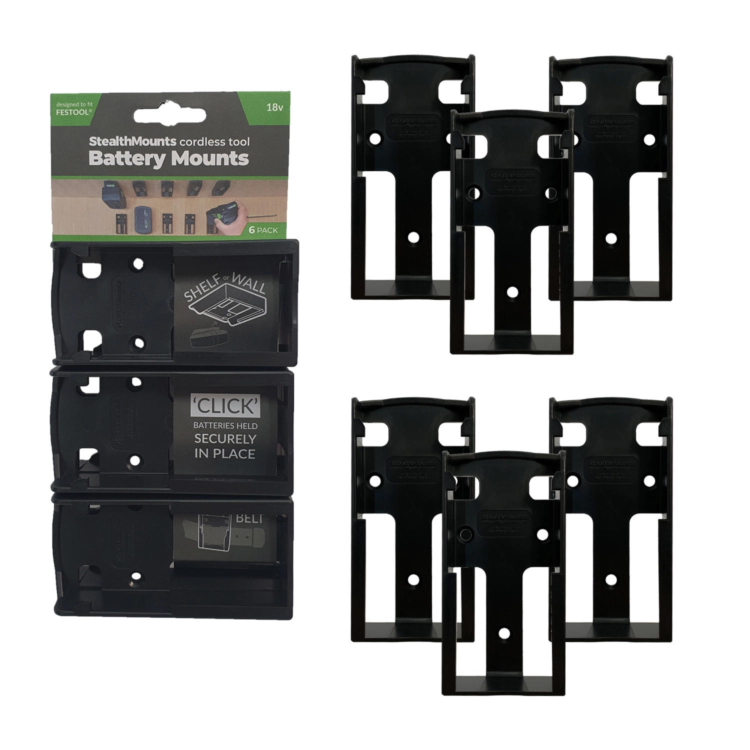 StealthMounts BM-FT18-BLK-6 Accuhouder Voor Festool 18V - Zwart - 6-pack