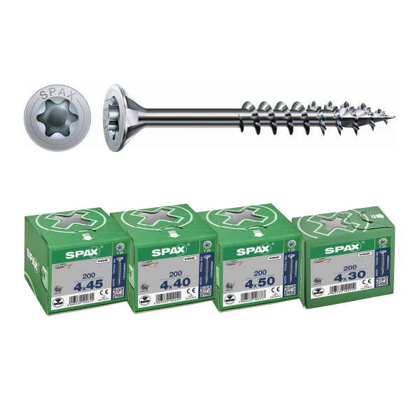 SPAX 4-Delige Universele Schroefset - T-STAR Plus T20 - Platverzonken Kop - Voldraad - WIROX (800st)