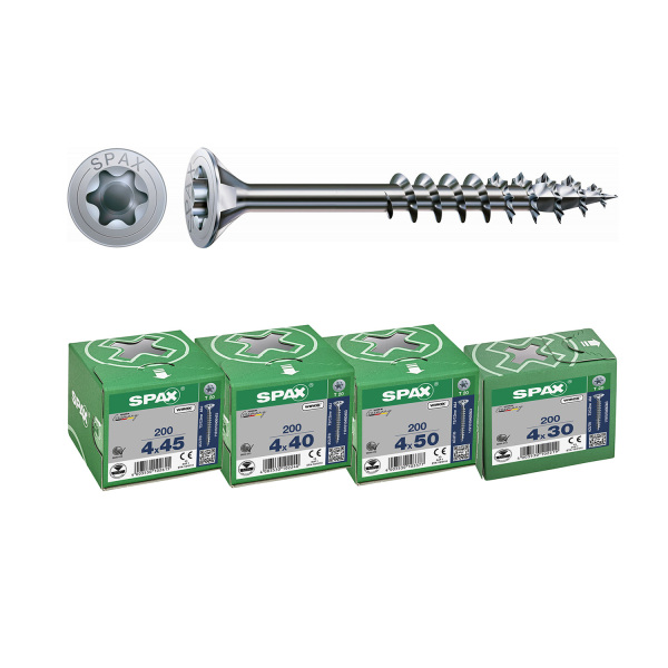 SPAX 4-Delige Universele Schroefset - T-STAR Plus T20 - Platverzonken Kop - Voldraad - WIROX (800st) - Default image for the product