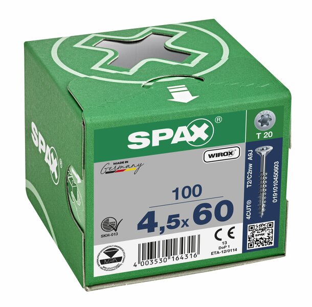 SPAX Universele Schroeven Verzonken Kop - Deeldraad - T20 - 4.5x60 Mm (100st) - Detailed view of the product