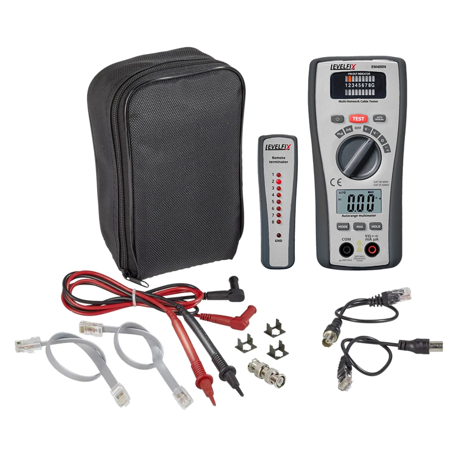 Levelfix EM400N Multimeter/LAN Tester In Tas - AC/DC 600 V&10 A - CAT III 600 V thumbnail 2