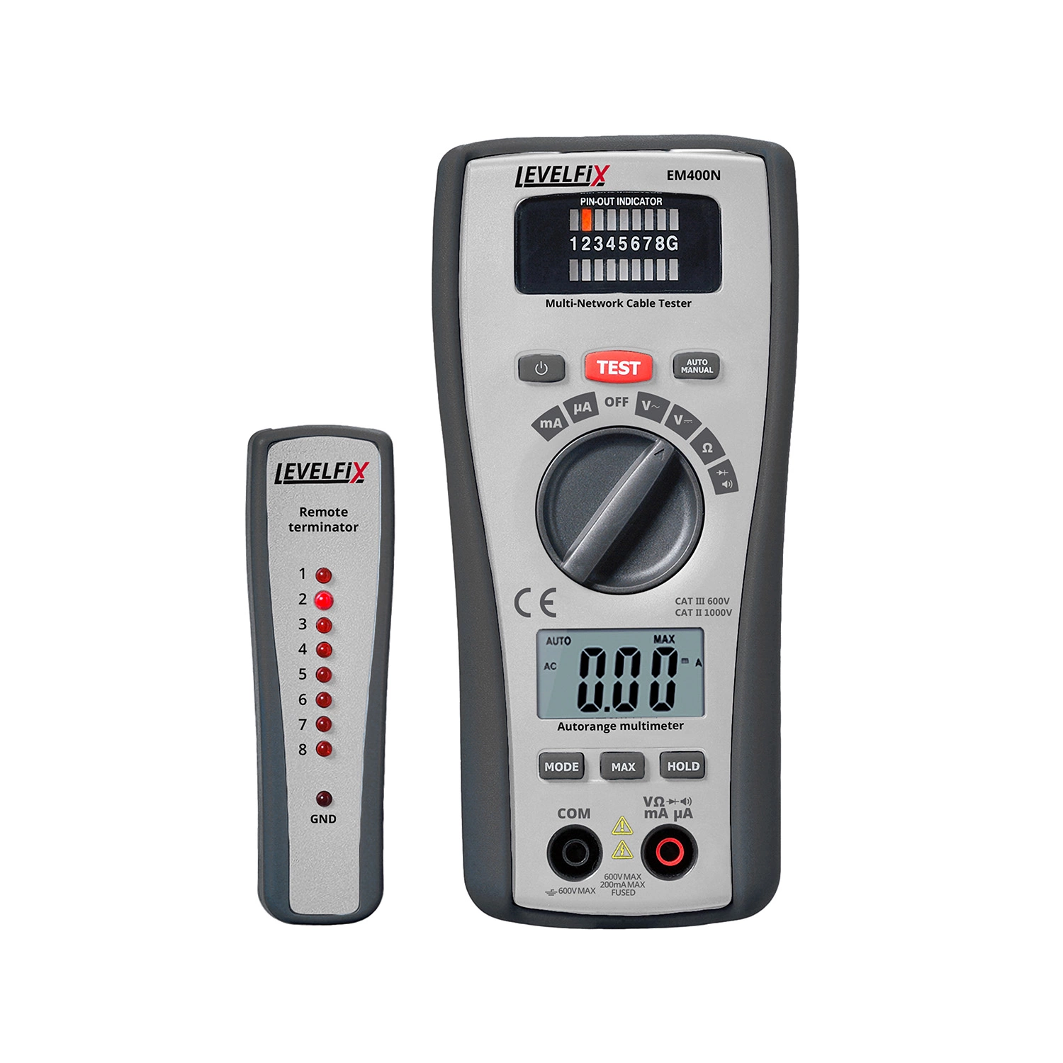 Levelfix EM400N Multimeter/LAN Tester In Tas - AC/DC 600 V&10 A - CAT III 600 V