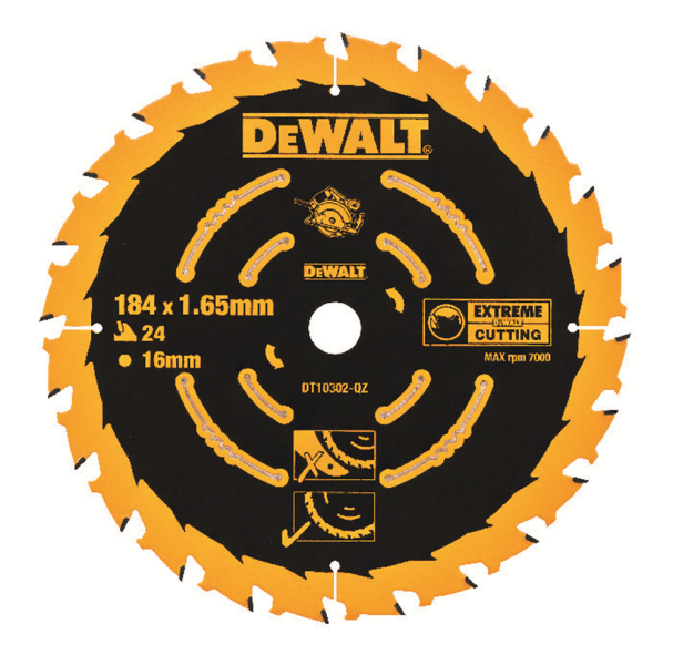 DeWALT DT10302 Extreme Cirkelzaagblad - 184 X 16 X 24T - Detailed view of the product