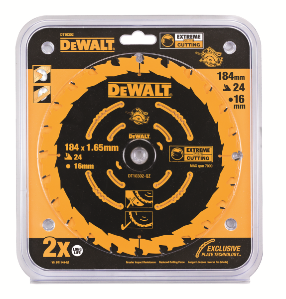 DeWALT DT10302 Extreme Cirkelzaagblad - 184 X 16 X 24T - Detailed view of the product