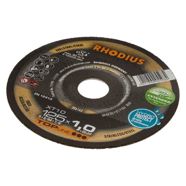 Rhodius 206163 XT10 TOPline Lll Doorslijpschijf Extra Dun 125 X 22,23 X 1,0mm (50 St) - Detailed view of the product