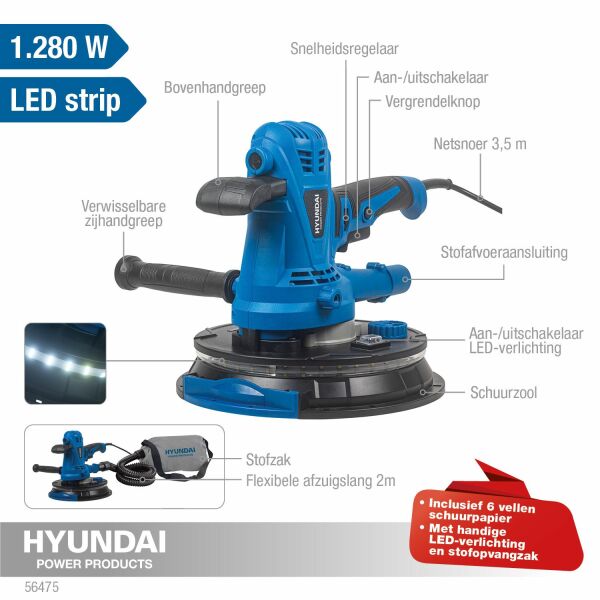 Hyundai 56475 Wand-en Plafondschuurmachine - 1280W - Detailed view of the product