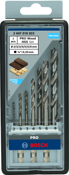 Bosch 2607019923 7-delige Robust Line Houtspiraalboor Set In Cassette - 2-8mm - Zeskant Opname - Detailed view of the product
