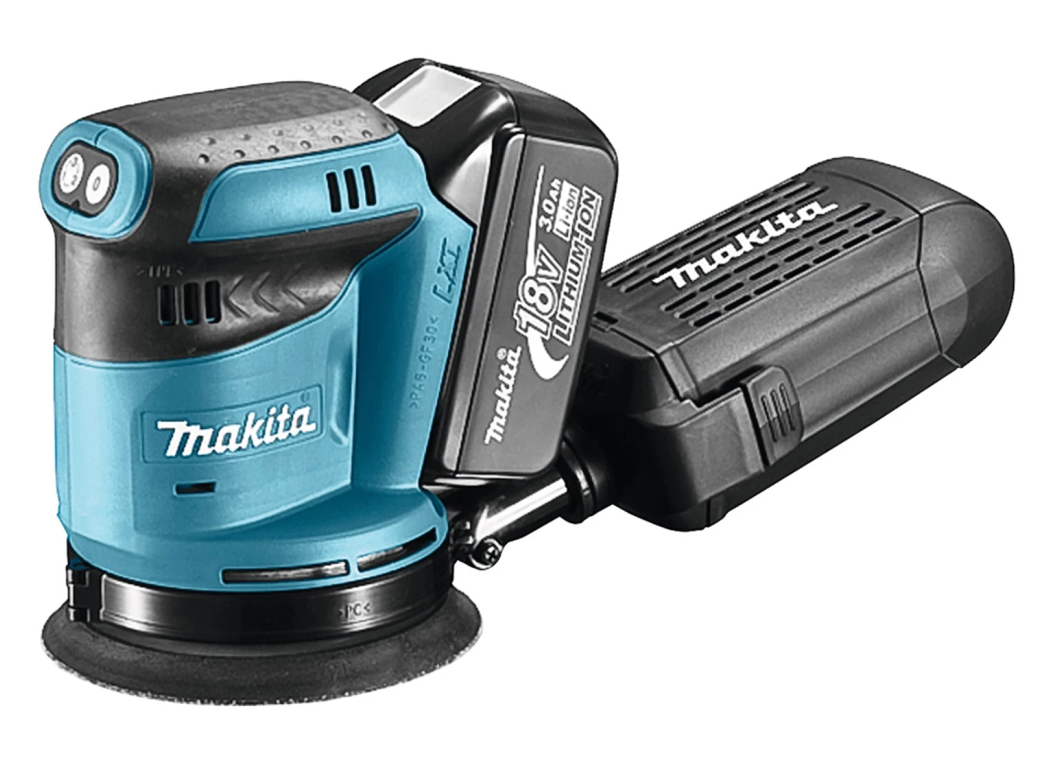 Makita DBO180RFJ 18V Li-Ion Accu Excentrische Schuurmachine Set (2x 3.0Ah Accu) In Mbox - 125mm thumbnail 2