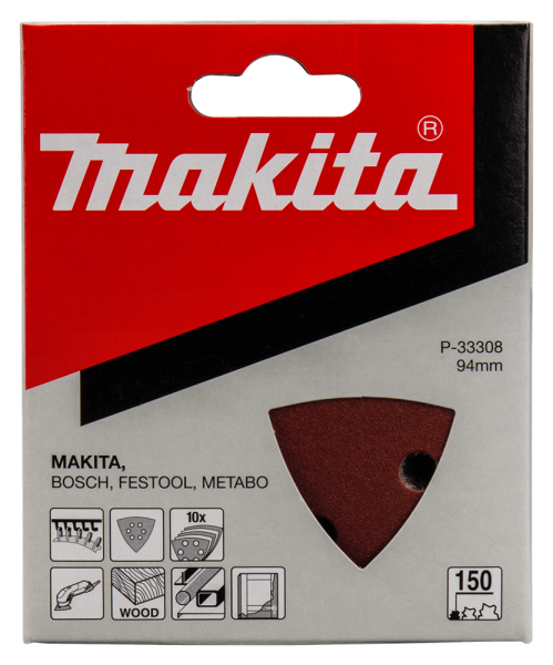 Makita P-33308 Deltaschuurvel Red - K150 - 94x94x94mm (10st) - Detailed view of the product