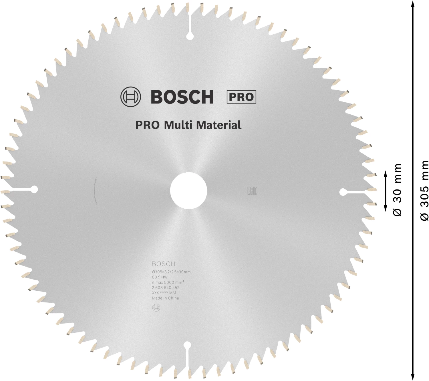 Bosch 2608640452 PRO Cirkelzaagblad - 305 X 30 X 80T - Multi Materiaal thumbnail 4