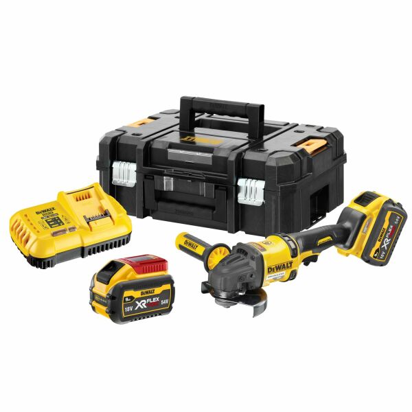 DeWALT DCG418X2-QW 18V / 54V Li-ion XR FlexVolt Accu Haakse Slijper Set (2x 9.0Ah) In TSTAK - 125mm