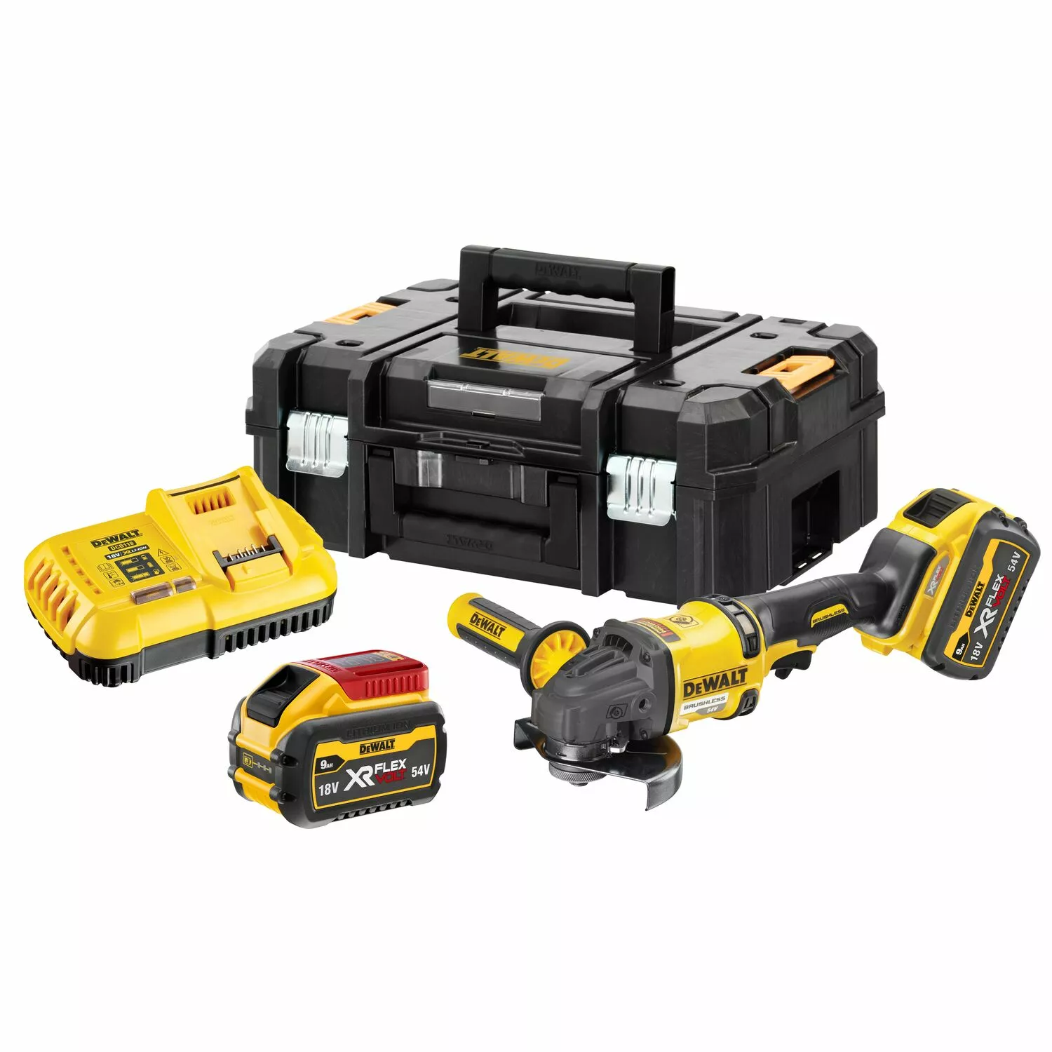 DeWALT DCG418X2-QW 54V Li-ion XR FlexVolt Accu Haakse Slijper Set (2x 9.0Ah) In TSTAK - 125mm