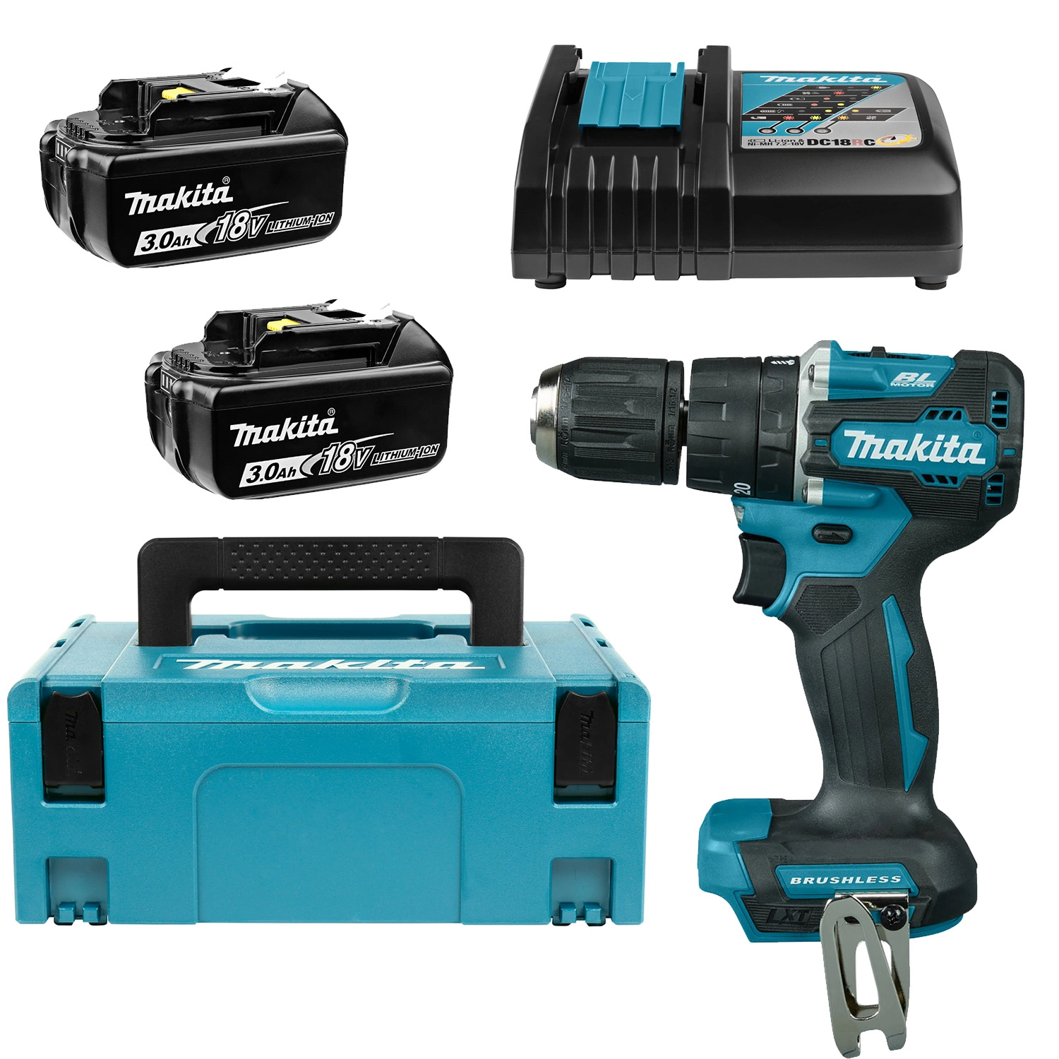 Makita DHP483RFJ 18V Li-Ion Accu Klopboor- /schroefmachine Set (2x 3.0Ah Accu) In Mbox - Koolborstelloos