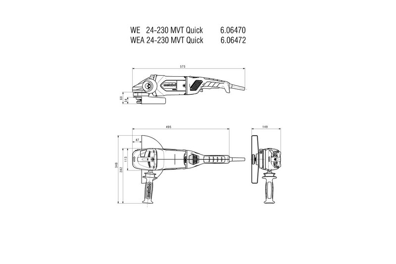 Metabo WE 24-230 MVT Quick Haakse Slijper - 2400W - 230mm - Detailed view of the product