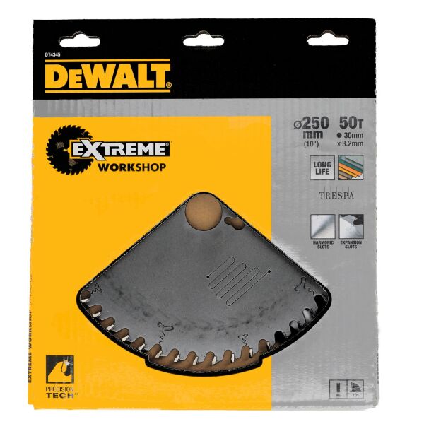DeWALT DT4345 Extreme Cirkelzaagblad - 250 X 30 X 50T - Hout / Trespa - Detailed view of the product