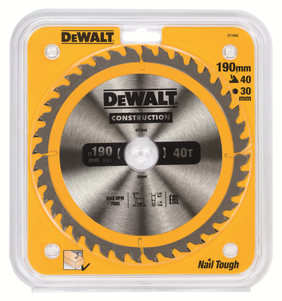 DeWALT DT1945 Cirkelzaagblad - 190 X 30 X 40T - Hout En Non-ferro Metaal - Detailed view of the product