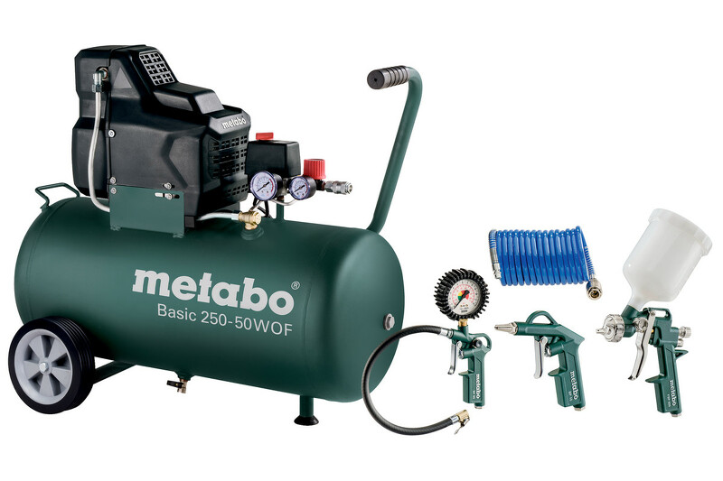 Metabo Basic 250-50 W OF Set Compressor + LPZ 4 Toebehorenset - 1500W - 8 Bar - 50L - 100 L/min EAN: 4007430312617