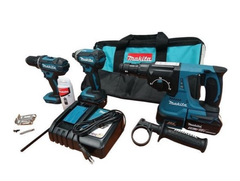 Makita DLX3089T 18V Accu Klopboormachine (DHP482)&Boorhamer (DHR243)&Slagschroevendraaier (DTD153) - 5,0 Ah Accu (2 St) In Tas