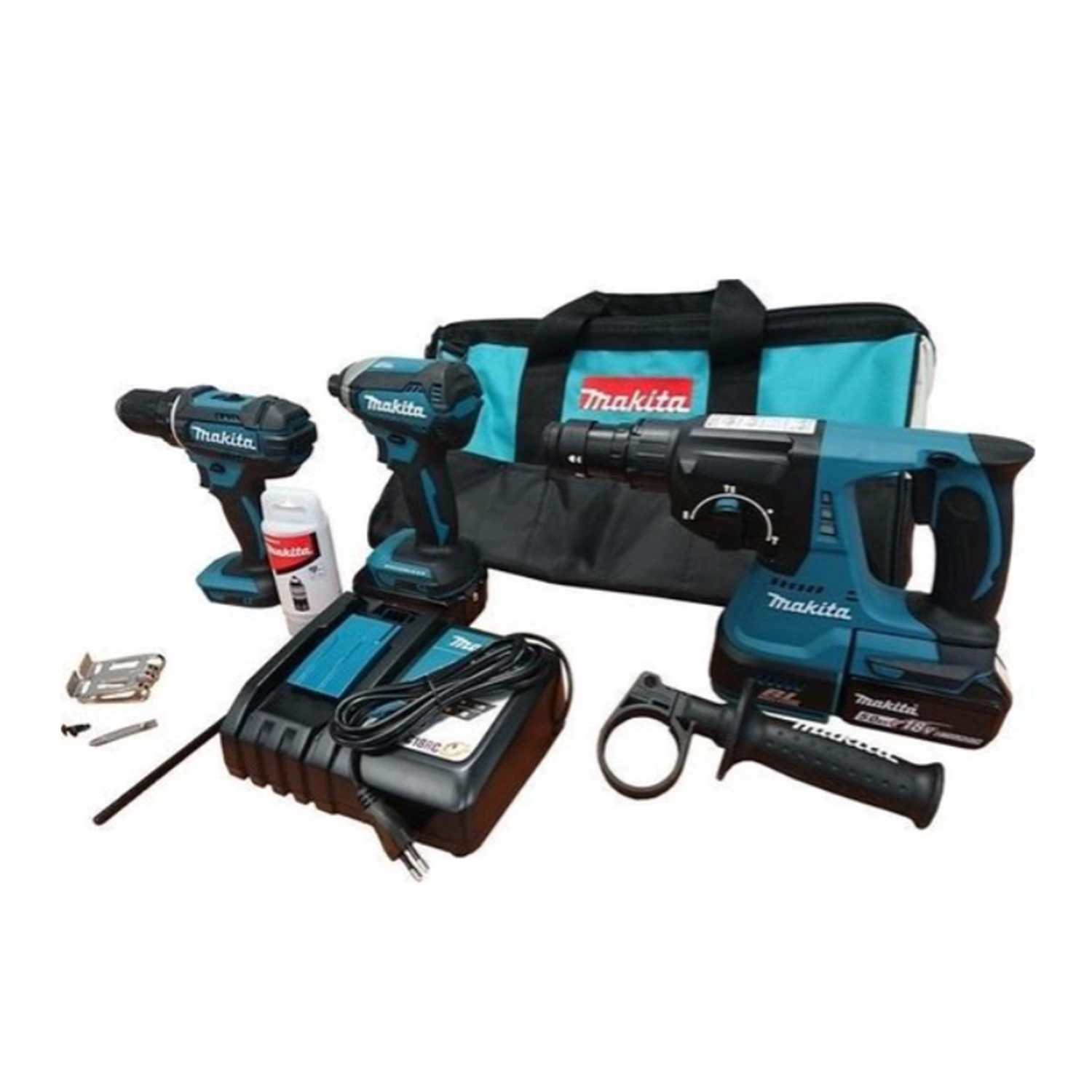 Makita DLX3089T 18V Accu Klopboormachine (DDF482 )&Boorhamer (DHR243)&Slagschroevendraaier (DTD153) - 5,0 Ah Accu (2 St) In Tas
