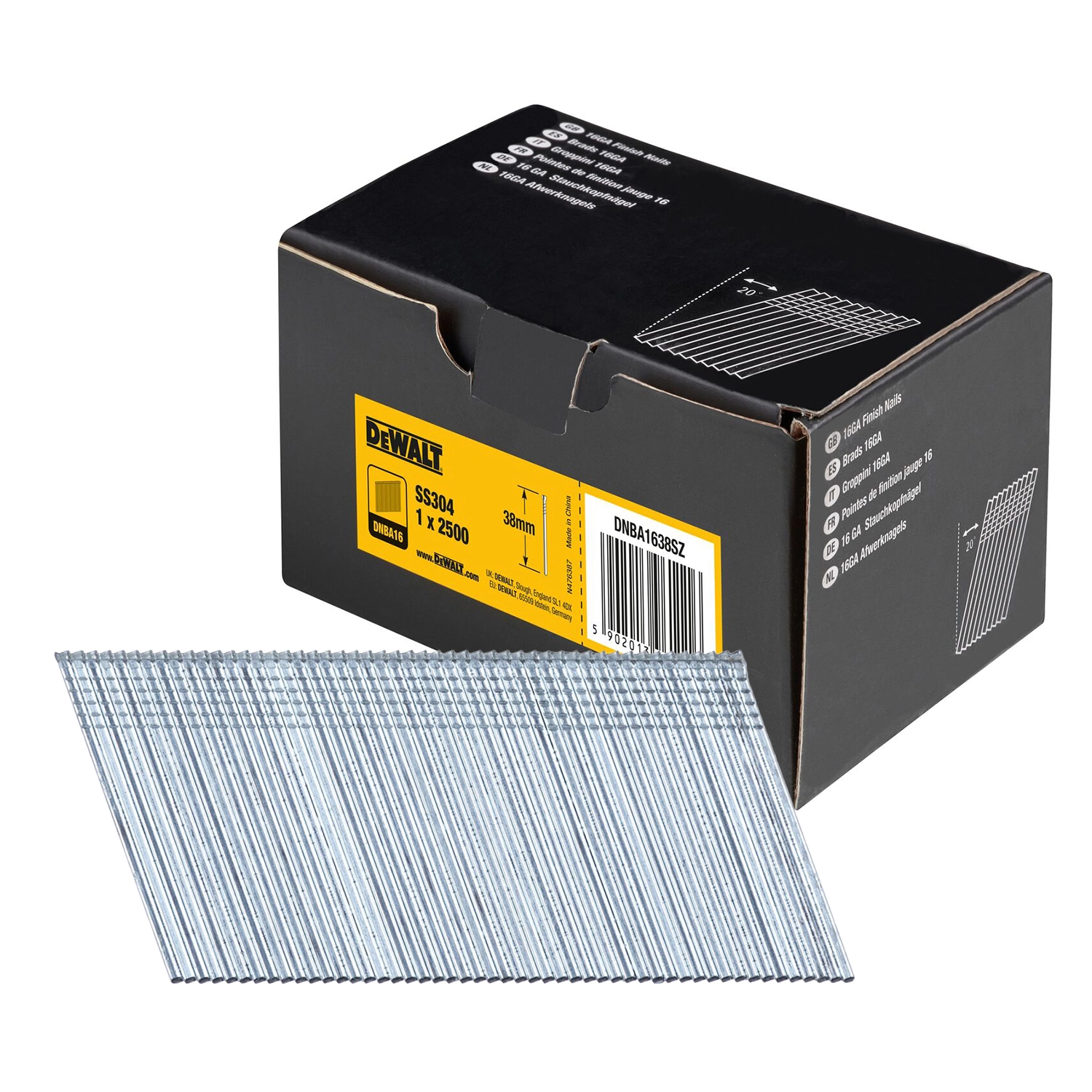 DeWALT DNBA1638SZ RVS Brads Schuin 20° - 16 Gauge - 1.6x38mm (2500st) thumbnail 2