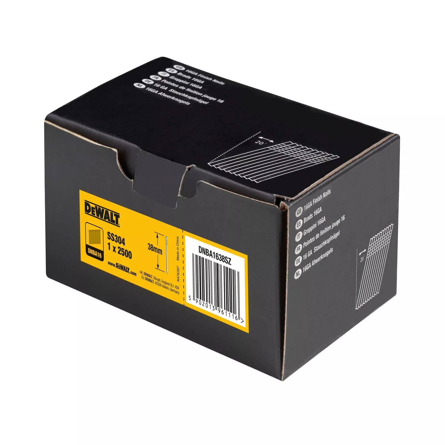 DeWALT DNBA1638SZ RVS Brads Schuin 20° - 16 Gauge - 1.6x38mm (2500st) thumbnail 3