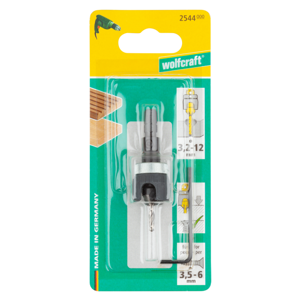 Wolfcraft 2544000 HSS Centreerboor Met Verzinkboor En Dieptestop - Zeskant - 3,2-12mm - Detailed view of the product