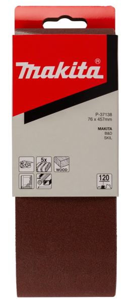 Makita P-37138 Schuurband Red - K120 - 76 X 457mm (5st) - Detailed view of the product