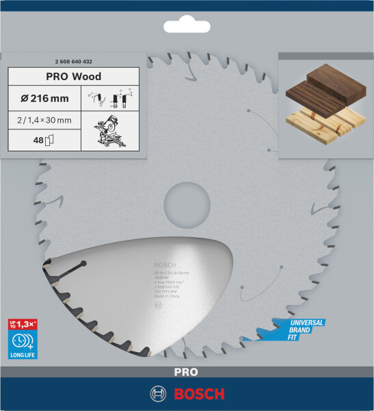 Bosch 2608640432 Optiline Cirkelzaagblad - 216 X 30 X 48T - Hout - Detailed view of the product